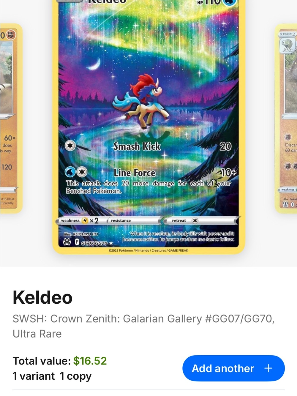 Keldeo Holographic Pokémon Card - Blue, Purple, Gold Artwork